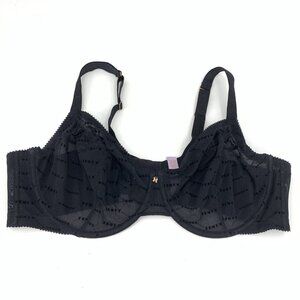 40DD Savage X Fenty Bra Sheer Black Flocked Logo Unlined Underwire